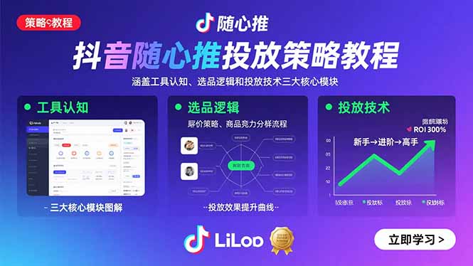 抖音随心推投放策略教程：涵盖工具认知、选品逻辑和投放技术三大核心模块-胜利号