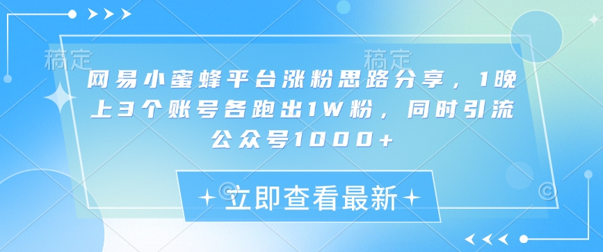 网易小蜜蜂平台涨粉思路分享，1晚上3个账号各跑出1W粉，同时引流公众号1000+-胜利号