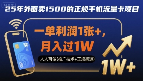 25年外面卖1500的正规手机流量卡项目，一单利润1张+，月入过1W，人人可做(推广技术+正规渠道)【揭秘】-胜利号