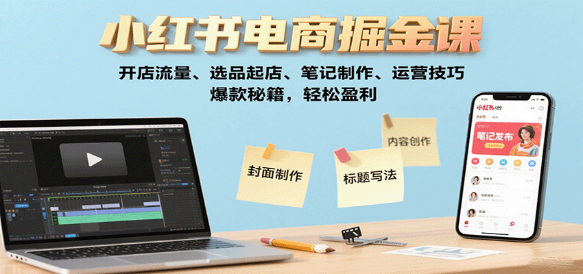 小红书电商掘金课：开店流量、选品起店、笔记制作、运营技巧，爆款秘籍，轻松盈利-胜利号