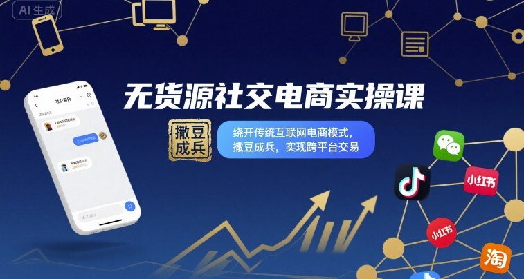 无货源社交电商实操课，绕开传统互联网电商模式，撒豆成兵，实现跨平台交易-胜利号