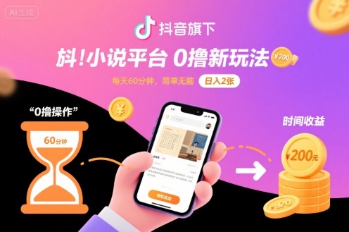 抖音旗下小说平台0撸新玩法，每天挂G60分钟，简单无脑，日入2张【揭秘】-胜利号