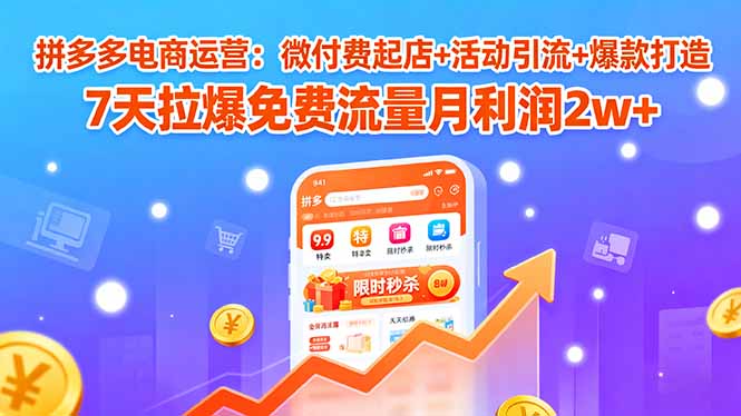 拼多多电商运营：微付费起店+活动引流+爆款打造 7天拉爆免费流量月利润2w+-胜利号