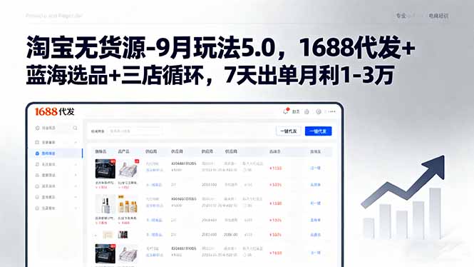 淘宝无货源-9月玩法5.0，1688代发+蓝海选品+三店循环，7天出单月利1-3万-胜利号