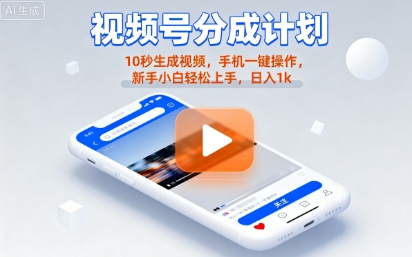 视频号分成计划懒人玩法，10秒生成视频，手机一键操作，新手小白轻松上手，日入1K【揭秘】-胜利号