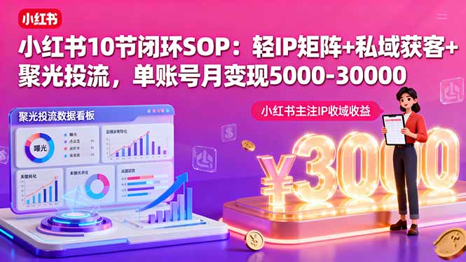 小红书10节闭环SOP：轻IP矩阵+私域获客+聚光投流，单账号月变现5000-30000-胜利号