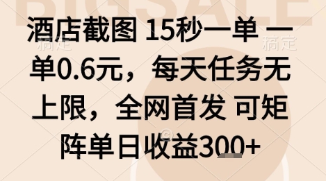 酒店截图项目，15秒一单，一单0.6米，每天任务无上限，全网首发可矩阵单日收益3张+【揭秘】-胜利号