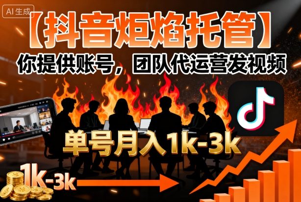 【抖音炬焰托管】你提供账号，团队代运营发视频，单号月入1k+【揭秘】-胜利号