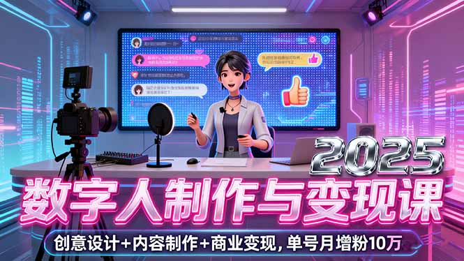 2025数字人制作与变现课，创意设计+内容制作+商业变现，单号月增粉10万+-胜利号