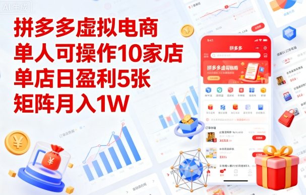 拼多多虚拟电商，单人可操作10家店，单店日盈利5张，矩阵月入1W+【揭秘】-胜利号
