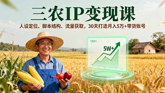 三农IP变现课，人设定位、脚本结构、流量获取，30天打造月入5万+带货账号-胜利号