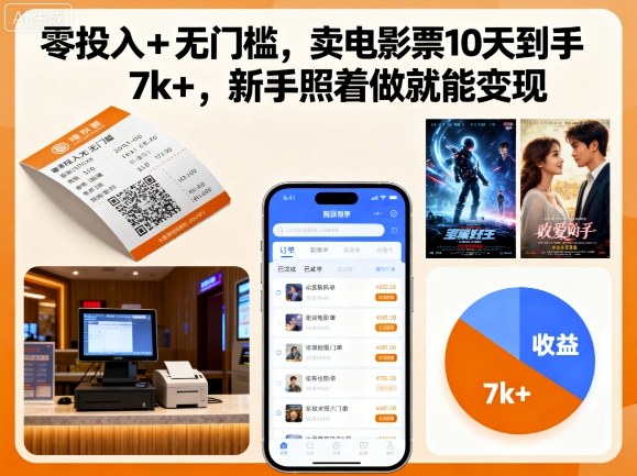 零投入+无门槛，卖电影票10天到手7k+，新手照着做就能变现【揭秘】-胜利号