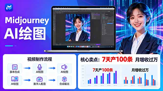 AI绘图照片开口说话视频制作：Midjourney+数字人，7天产100条月增收过万-胜利号