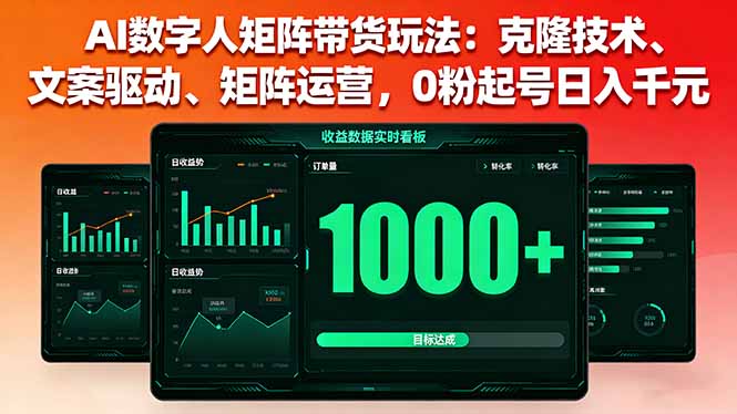 AI数字人矩阵带货玩法：克隆技术、文案驱动、矩阵运营，0粉起号日入千元-胜利号