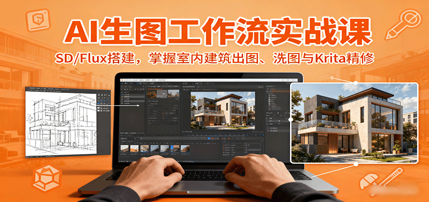AI生图工作流实战课：SD/Flux搭建，掌握室内建筑出图、洗图与Krita精修-胜利号