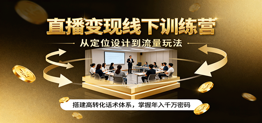 直播变现线下训练营，从定位设计到流量玩法，搭建高转化话术体系，掌握年入千万密码-胜利号