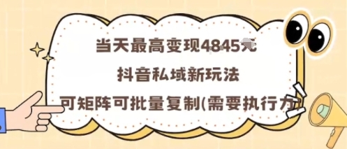 当天最高变现1k+，抖音私域新玩法，可矩阵可批量复制-胜利号