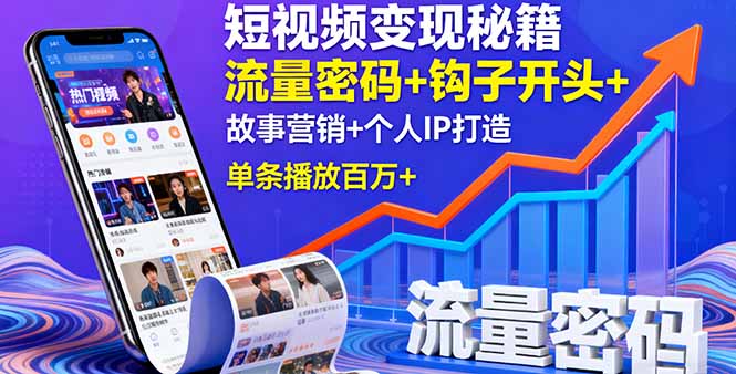 短视频变现秘籍，流量密码+钩子开头+故事营销+个人IP打造，单条播放百万+-胜利号