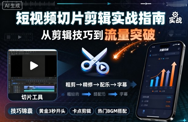 短视频切片剪辑实战指南，从剪辑技巧到流量突破-胜利号