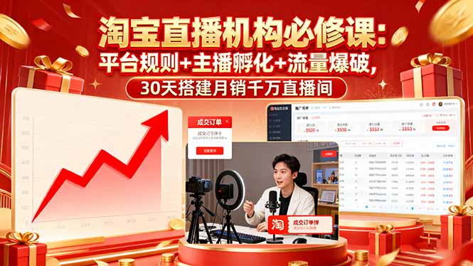 淘宝直播机构必修课：平台规则/主播孵化/流量爆破,30天搭建月销千万直播间-胜利号