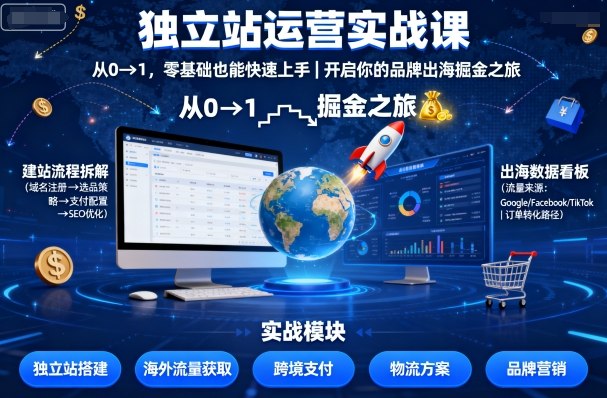 独立站运营实战课，​从0到1，零基础也能快速上手，开启你的品牌出海掘金之旅-胜利号