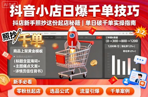 抖音小店日爆千单技巧，抖店新手照抄这份起店秘籍，单日破千单-胜利号