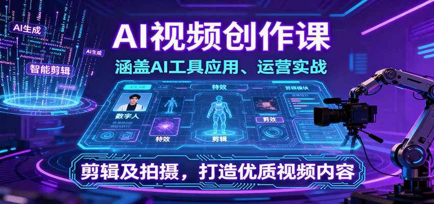 AI视频创作课，涵盖AI工具应用、运营实战、剪辑及拍摄，打造优质视频内容-胜利号